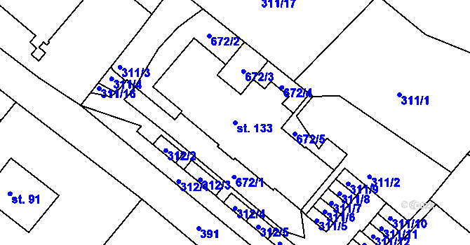 Parcela st. 133 v KÚ Adamov, Katastrální mapa