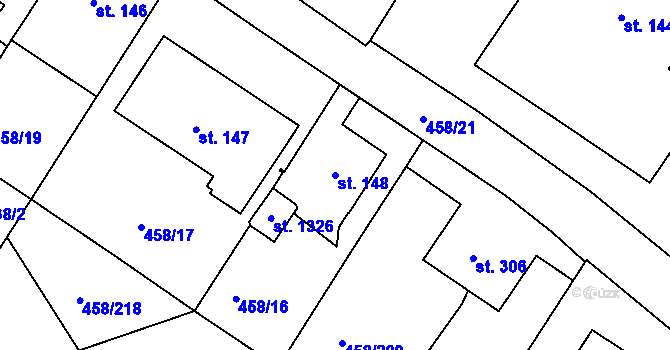 Parcela st. 148 v KÚ Adamov, Katastrální mapa
