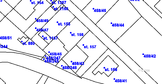 Parcela st. 157 v KÚ Adamov, Katastrální mapa
