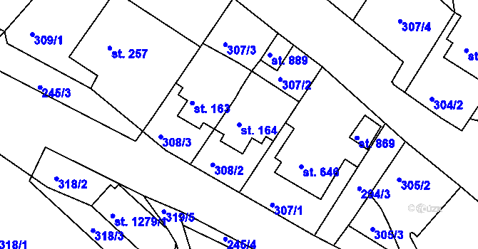 Parcela st. 164 v KÚ Adamov, Katastrální mapa