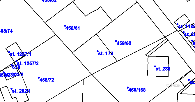 Parcela st. 173 v KÚ Adamov, Katastrální mapa