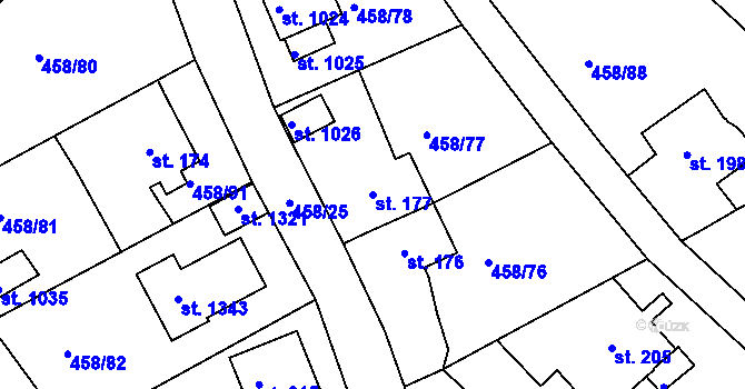 Parcela st. 177 v KÚ Adamov, Katastrální mapa
