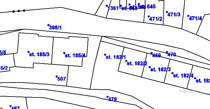 Parcela st. 182/1 v KÚ Adamov, Katastrální mapa