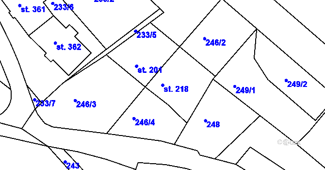 Parcela st. 218 v KÚ Adamov, Katastrální mapa