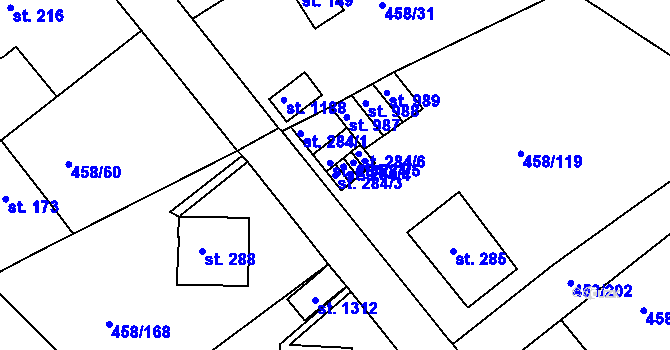 Parcela st. 284/3 v KÚ Adamov, Katastrální mapa