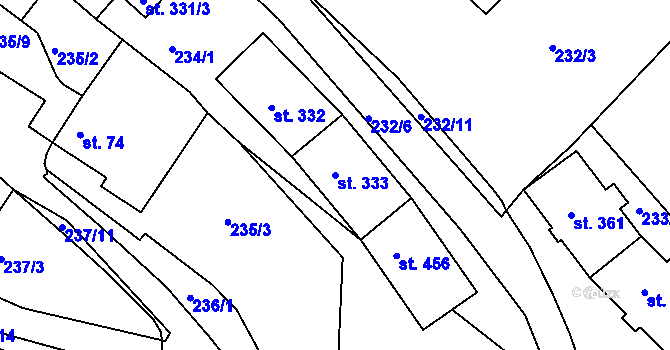 Parcela st. 333 v KÚ Adamov, Katastrální mapa