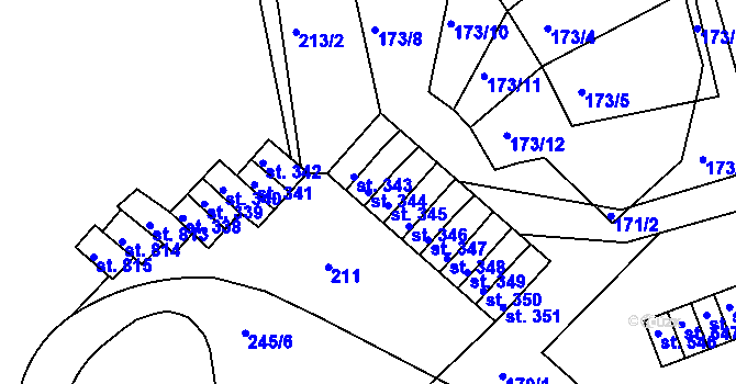 Parcela st. 344 v KÚ Adamov, Katastrální mapa