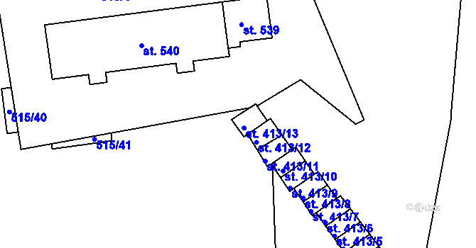 Parcela st. 413/13 v KÚ Adamov, Katastrální mapa