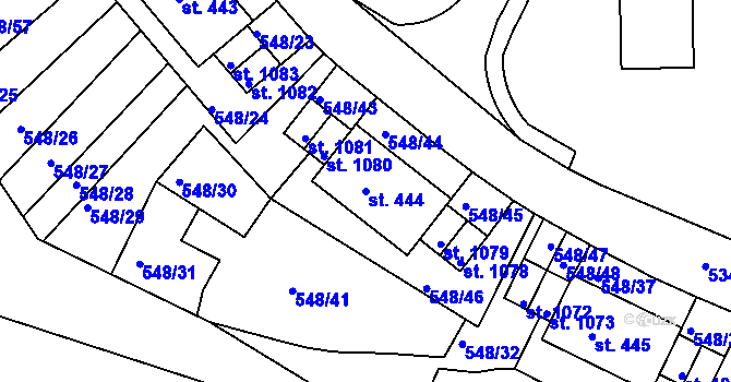 Parcela st. 444 v KÚ Adamov, Katastrální mapa