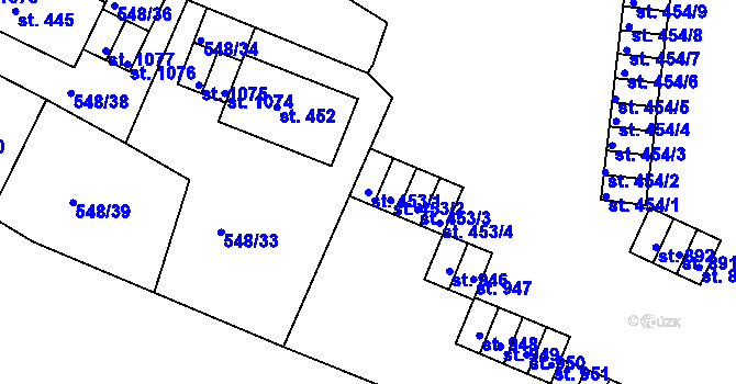 Parcela st. 453/1 v KÚ Adamov, Katastrální mapa
