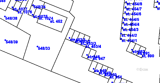 Parcela st. 453/3 v KÚ Adamov, Katastrální mapa