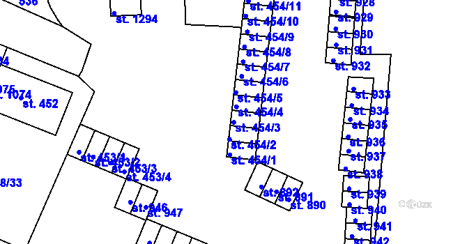 Parcela st. 454/3 v KÚ Adamov, Katastrální mapa