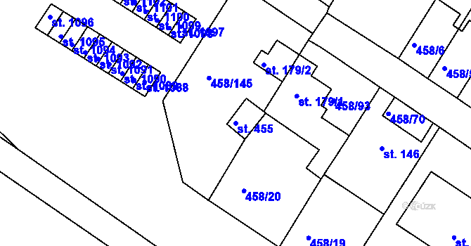 Parcela st. 455 v KÚ Adamov, Katastrální mapa