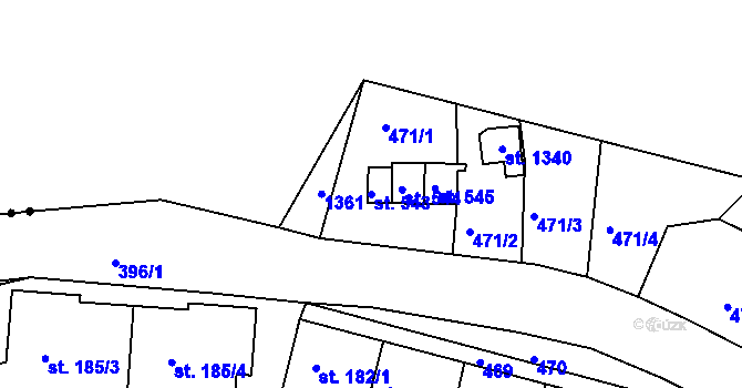 Parcela st. 543 v KÚ Adamov, Katastrální mapa