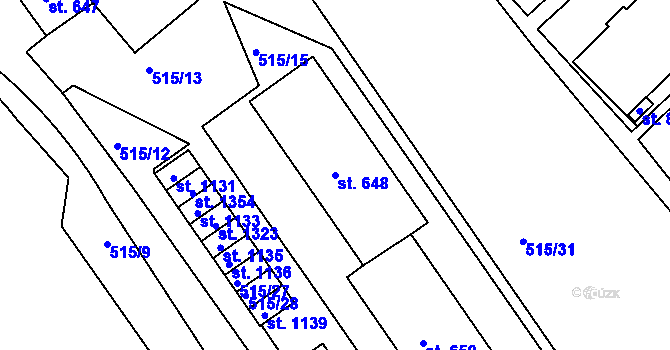 Parcela st. 648 v KÚ Adamov, Katastrální mapa