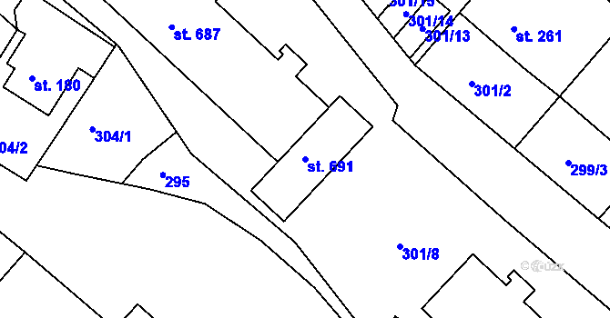 Parcela st. 691 v KÚ Adamov, Katastrální mapa