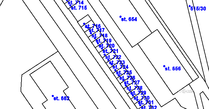 Parcela st. 722 v KÚ Adamov, Katastrální mapa