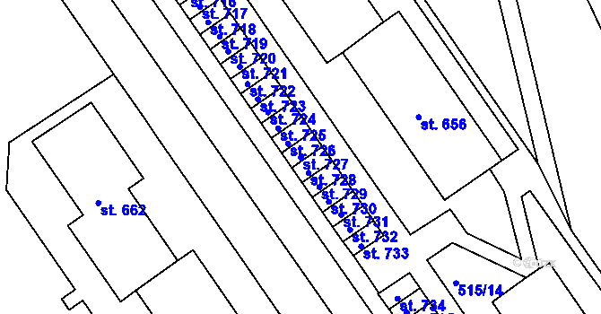 Parcela st. 727 v KÚ Adamov, Katastrální mapa