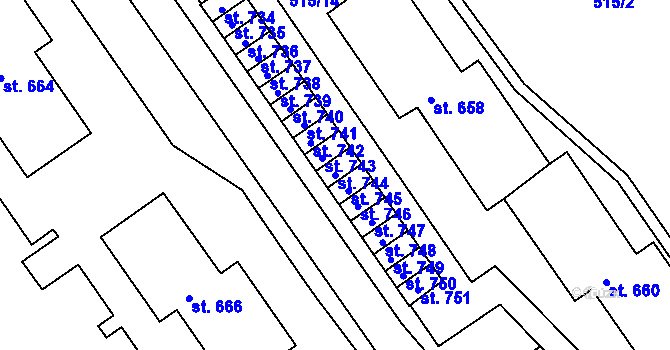 Parcela st. 744 v KÚ Adamov, Katastrální mapa