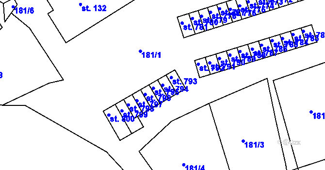Parcela st. 794 v KÚ Adamov, Katastrální mapa