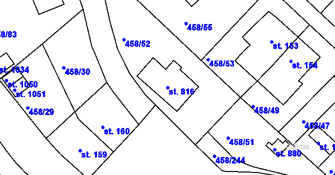 Parcela st. 816 v KÚ Adamov, Katastrální mapa