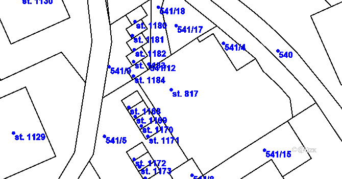 Parcela st. 817 v KÚ Adamov, Katastrální mapa