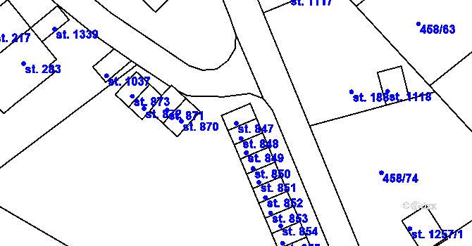 Parcela st. 847 v KÚ Adamov, Katastrální mapa