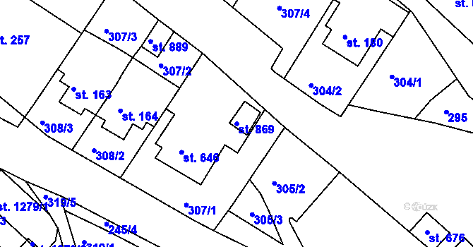 Parcela st. 869 v KÚ Adamov, Katastrální mapa