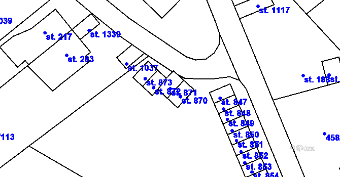 Parcela st. 871 v KÚ Adamov, Katastrální mapa