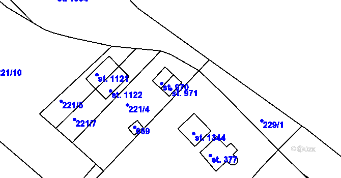 Parcela st. 971 v KÚ Adamov, Katastrální mapa