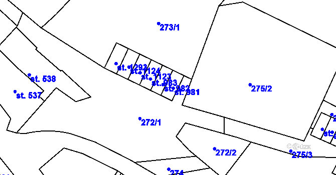 Parcela st. 981 v KÚ Adamov, Katastrální mapa