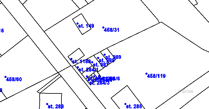 Parcela st. 989 v KÚ Adamov, Katastrální mapa