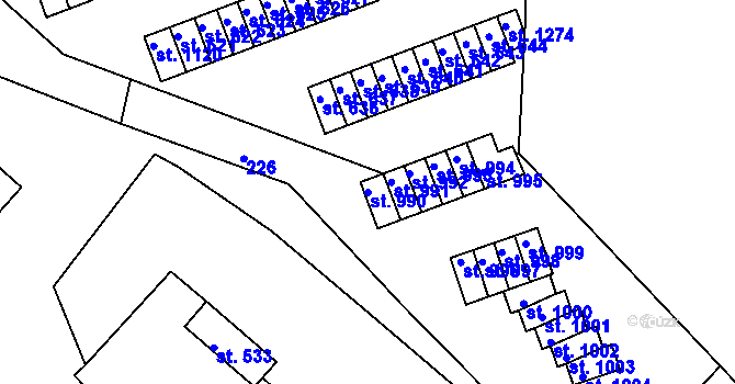Parcela st. 990 v KÚ Adamov, Katastrální mapa