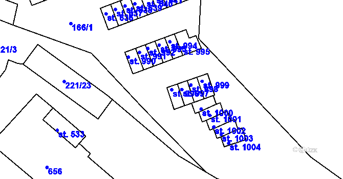Parcela st. 996 v KÚ Adamov, Katastrální mapa