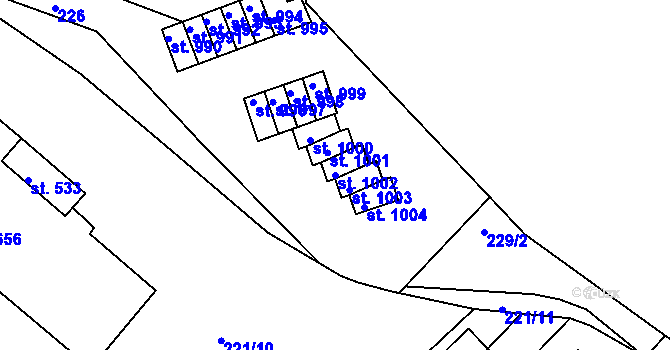 Parcela st. 1002 v KÚ Adamov, Katastrální mapa
