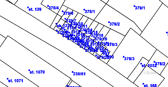 Parcela st. 1019 v KÚ Adamov, Katastrální mapa