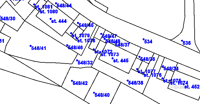 Parcela st. 1073 v KÚ Adamov, Katastrální mapa