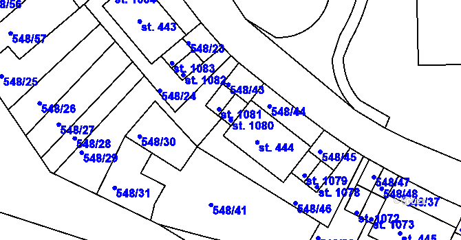 Parcela st. 1080 v KÚ Adamov, Katastrální mapa