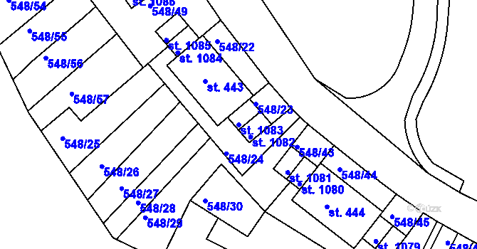 Parcela st. 1083 v KÚ Adamov, Katastrální mapa