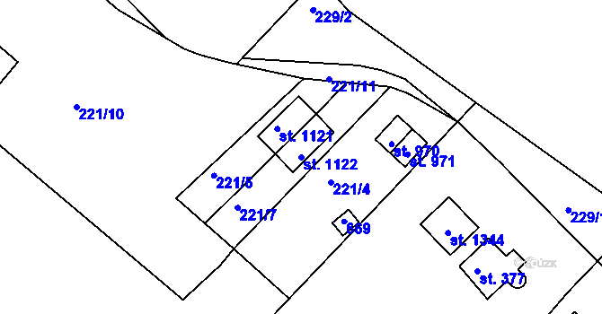 Parcela st. 1122 v KÚ Adamov, Katastrální mapa
