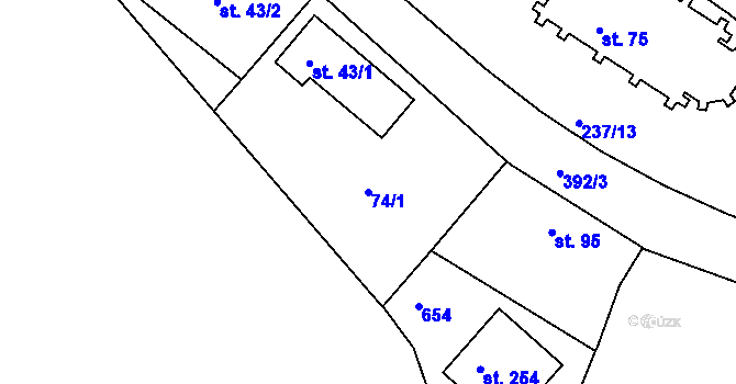 Parcela st. 74/1 v KÚ Adamov, Katastrální mapa