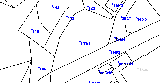 Parcela st. 111/1 v KÚ Adamov, Katastrální mapa