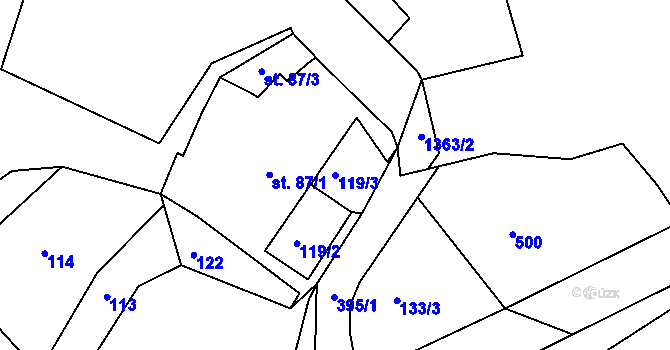 Parcela st. 119/3 v KÚ Adamov, Katastrální mapa