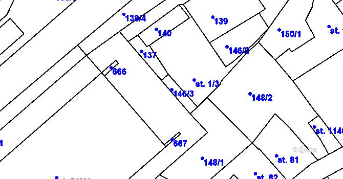 Parcela st. 146/3 v KÚ Adamov, Katastrální mapa