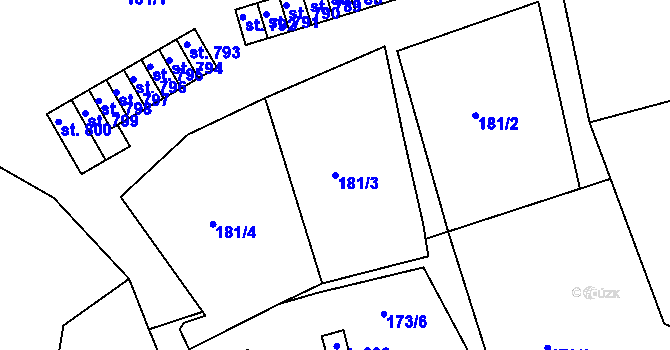 Parcela st. 181/3 v KÚ Adamov, Katastrální mapa