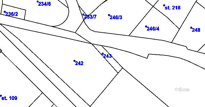 Parcela st. 243 v KÚ Adamov, Katastrální mapa