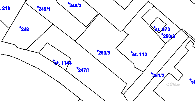 Parcela st. 250/9 v KÚ Adamov, Katastrální mapa