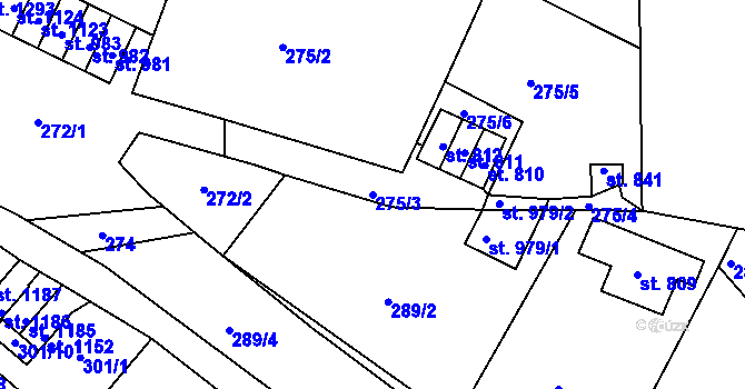 Parcela st. 275/3 v KÚ Adamov, Katastrální mapa
