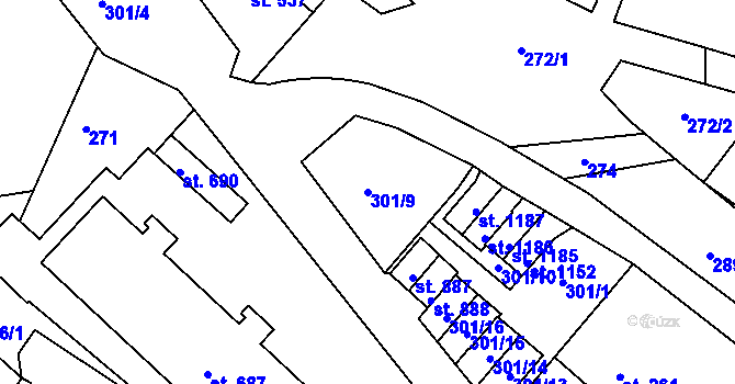 Parcela st. 301/9 v KÚ Adamov, Katastrální mapa