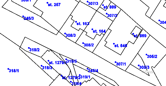 Parcela st. 308/2 v KÚ Adamov, Katastrální mapa